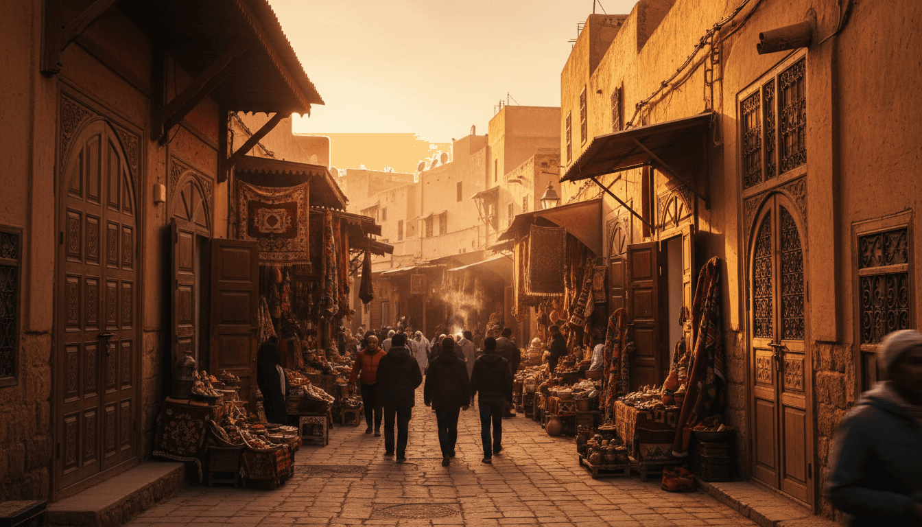 Masjid Nabawi green dome and minarets at sunset in Medina with pilgrims walking